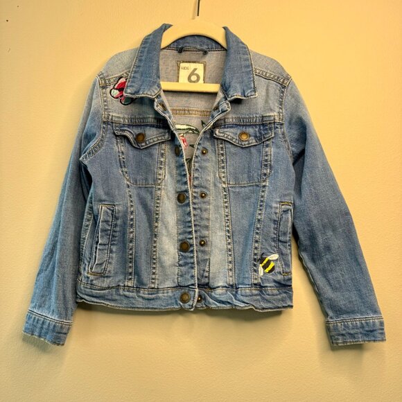 COTTONON Kids Hummingbird Jean Jacket Girls 6 Denim Embroidered Bee Cotton On - Picture 2 of 9